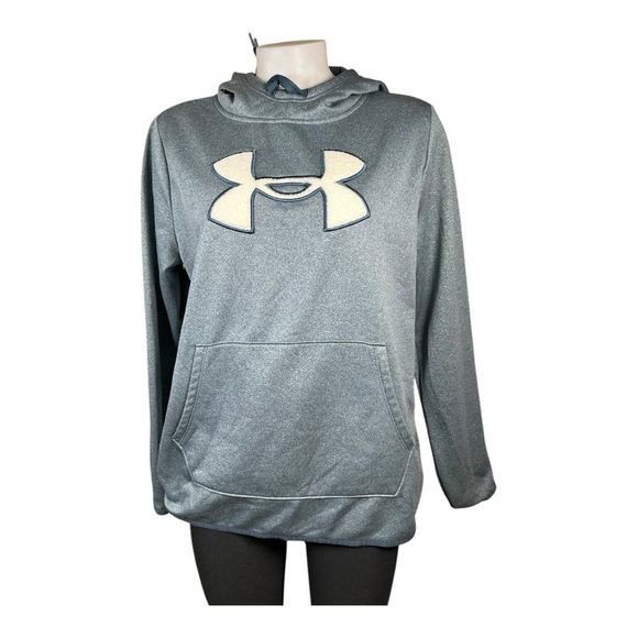 Under Armour Tops - Under Armour Sweatshirt Hooded Pullover Womens LG Loose Gray Jersey Fleece